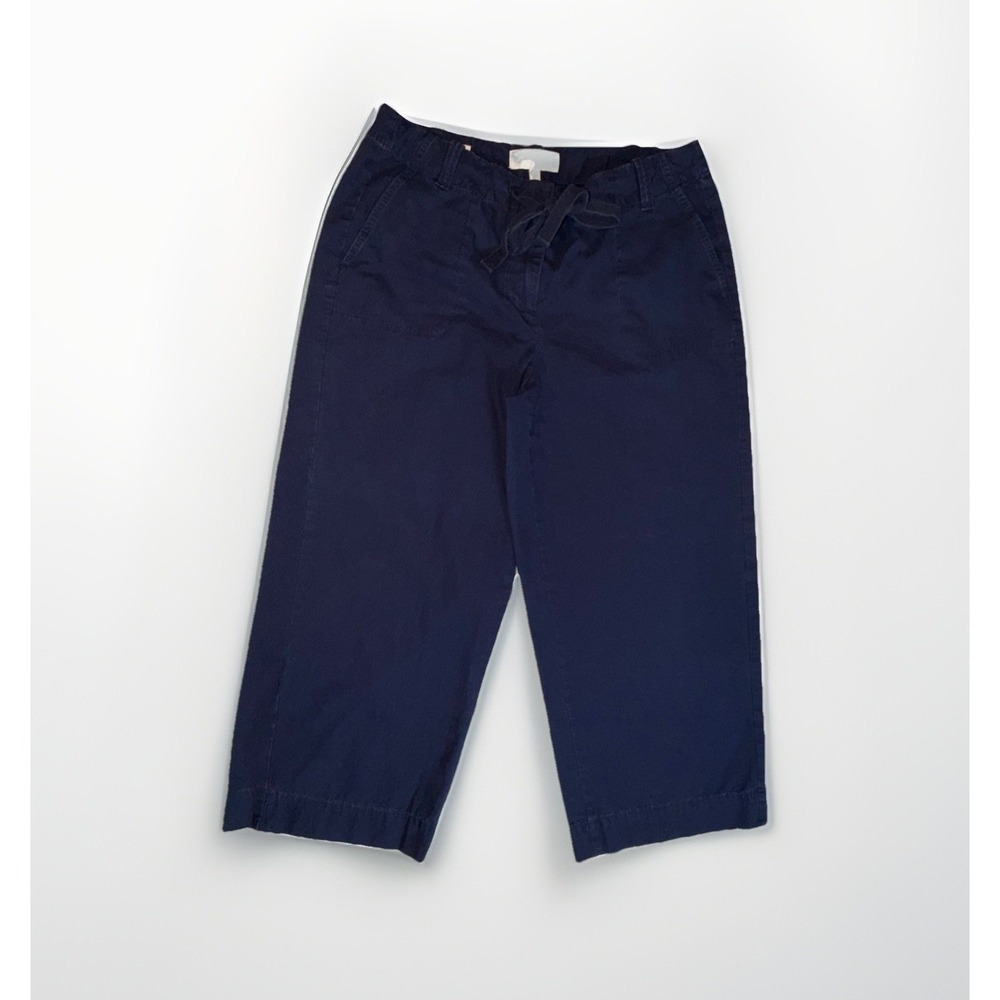 Talbots Signature Wide Leg Cropped Pants Women Size 8 Inseam 25" Navy Blue
